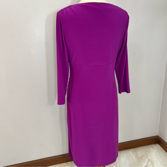 Lauren Ralph Lauren Purple Stretchy Midi Dress Faux Wrap Career Office Siren - Picture 10 of 15